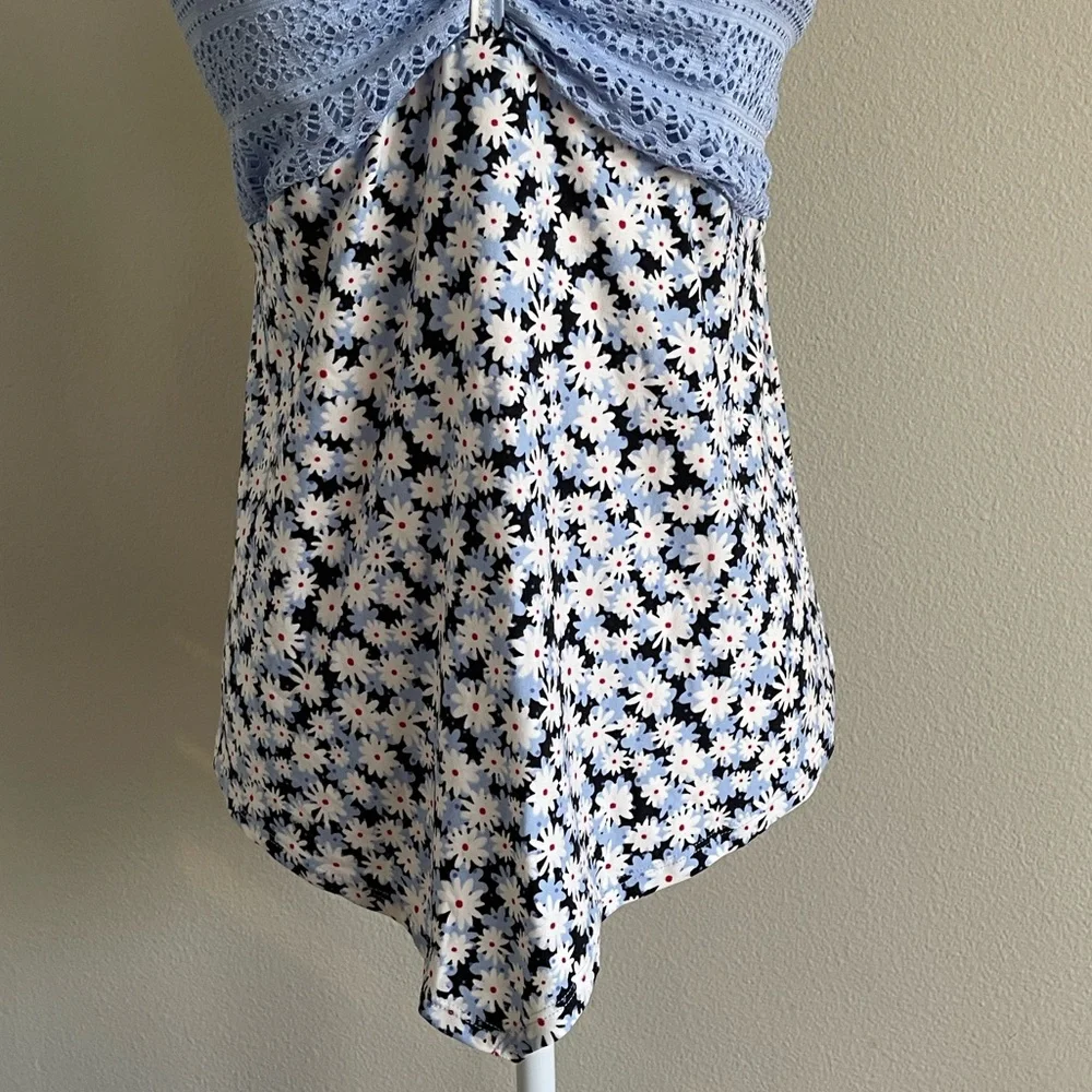 Floral Halter Top with Blue Lace Size L - Picture 3 of 6